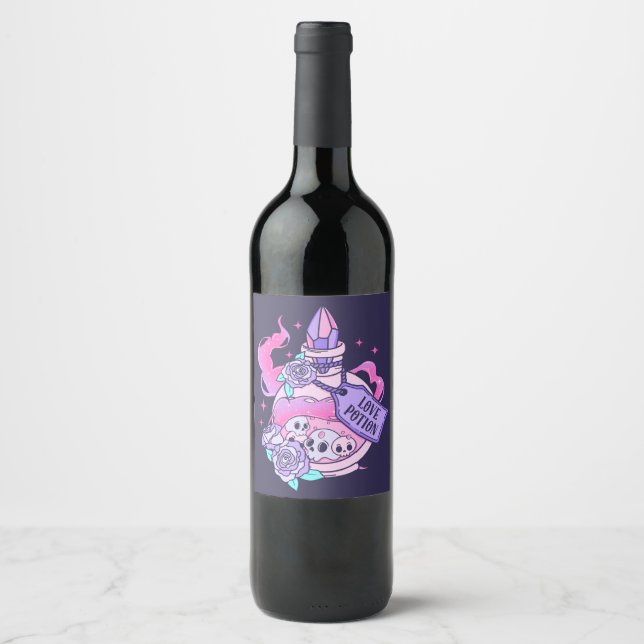 Liebe Tränke Niedlich Rosa Halloween Flasche Weinetikett (Vorderseite)