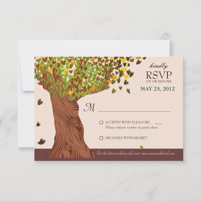 Liebe Tree Falling Heart Blätter RSVP-Karte RSVP Karte (Vorderseite)