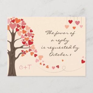 Liebe Tree Hearts Wedding rsvp Einladungspostkarte