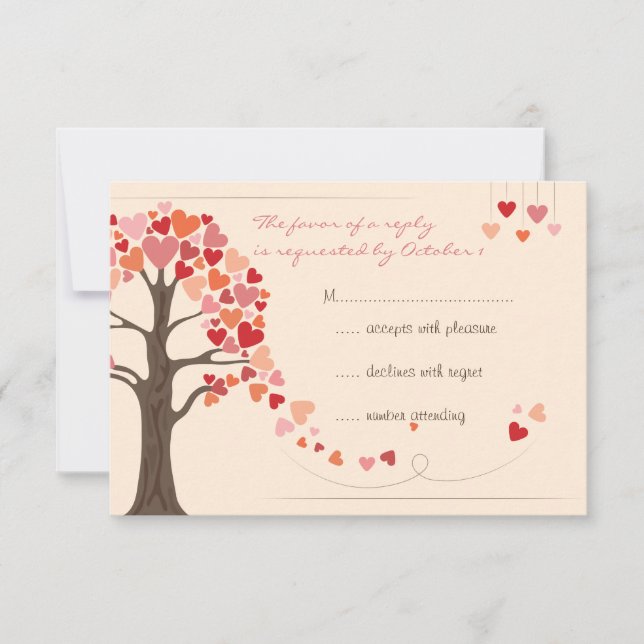 Liebe Tree Hearts Wedding RSVP Karte (Vorderseite)
