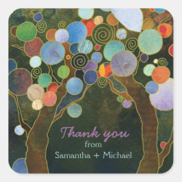 Liebe Trees Blue Wedding Vielen Dank Quadratischer Aufkleber