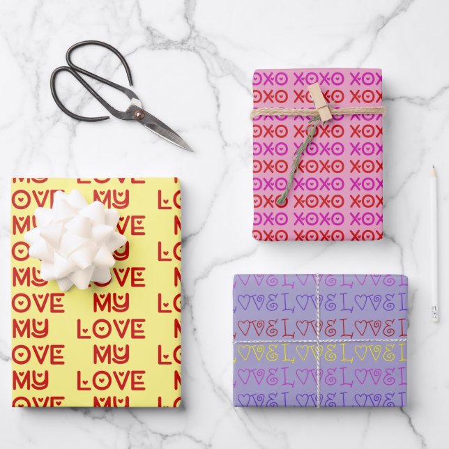 Liebe Trio Geschenkpapier Set (Vorderseite)
