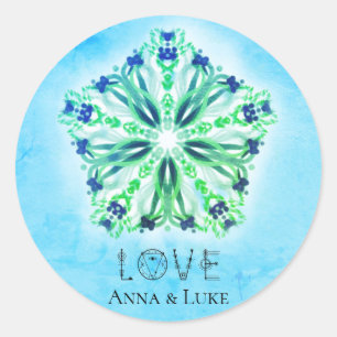 *~* LIEBE Türkis Lila Star Mandala Runder Aufkleber
