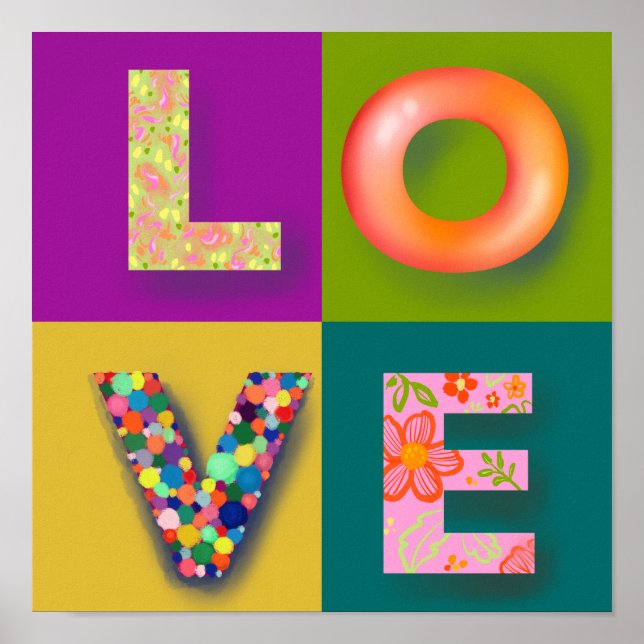 LIEBE Type Color Textur Einfaches Poster wiedergeb (Vorne)