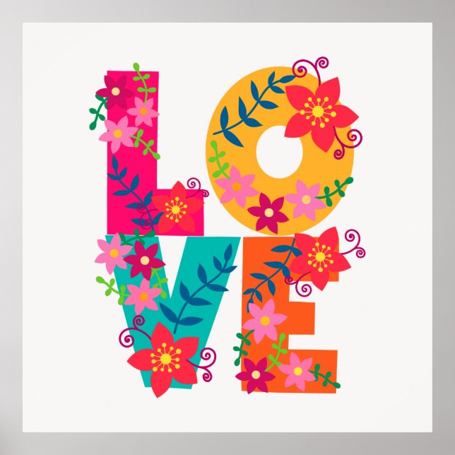 LIEBE Typografie-Clipart, Blumendesign Poster (Vorne)