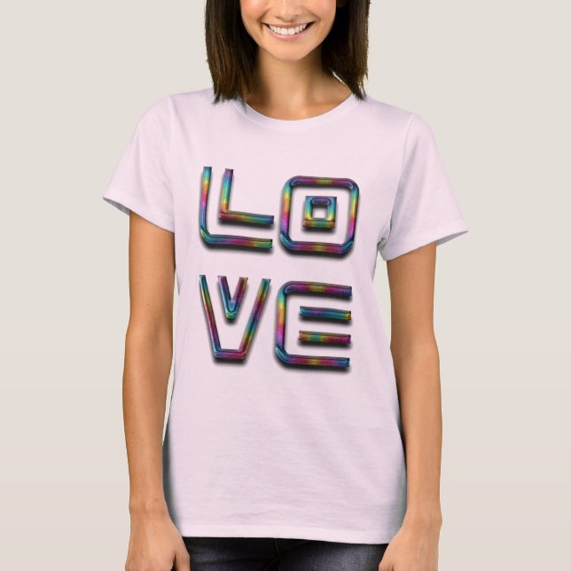 Liebe Typografie Farbenfrohe Regenbogenworte T-Shirt (Vorderseite)