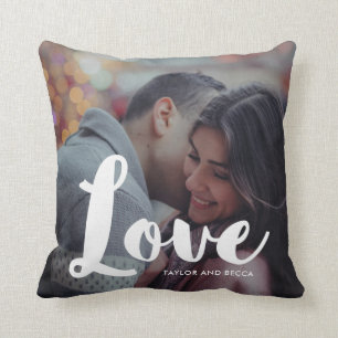 Liebe Typografie Foto und Namen Pillow Kissen