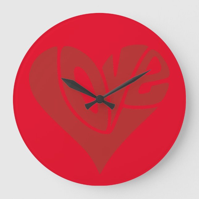 Liebe Typografie in Herzform Große Wanduhr (Vorderseite)