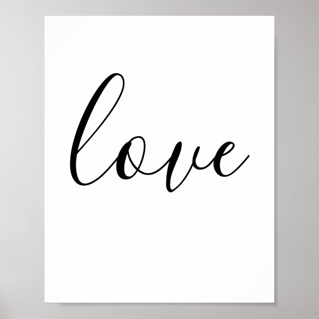Liebe Typografie Minimalistisch Schwarzweiß-Weiß Poster (Vorne)