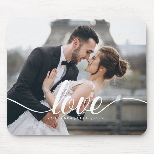 Liebe" Typografie-Overlay-benutzerdefiniertes Foto Mousepad (Vorne)