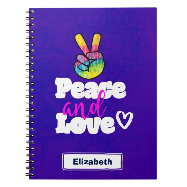 Liebe Typografie Rainbow Hand Peace Sign Notizblock (Vorderseite)