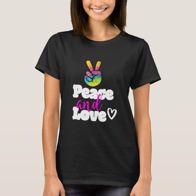 Liebe Typografie Rainbow Hand Peace Sign T-Shirt (Vorderseite)