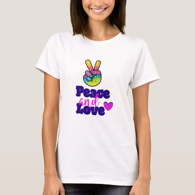 Liebe Typografie Rainbow Hand Peace Sign T-Shirt (Vorderseite)