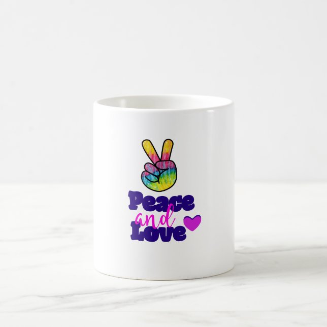Liebe Typografie Rainbow Hand Peace Sign Tasse (Mittel)