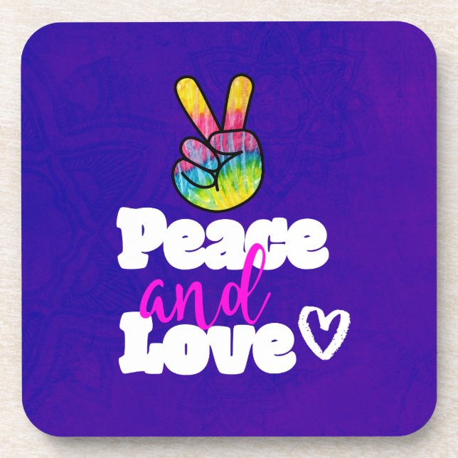 Liebe Typografie Rainbow Hand Peace Sign Untersetzer (Vorderseite)