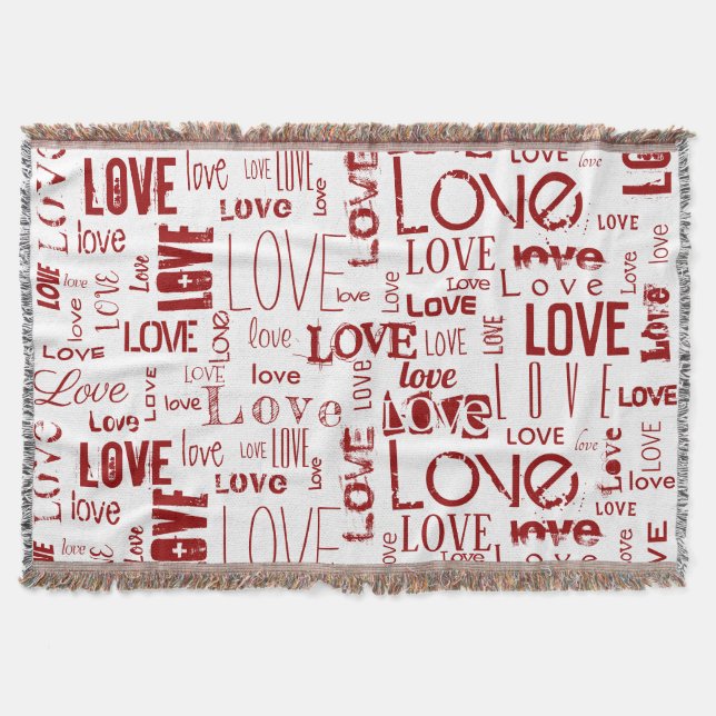 LIEBE! Typografie Red Valentine Word Cloud Decke (Vorderseite)
