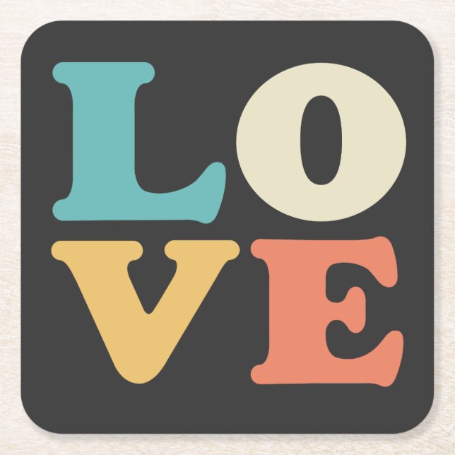 Liebe Typografie Retro Color Square Rechteckiger Pappuntersetzer (Vorderseite)