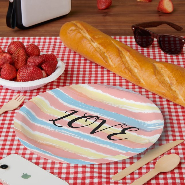 Liebe Typografie Rosa Gelb Blau Pappteller (Picknick)