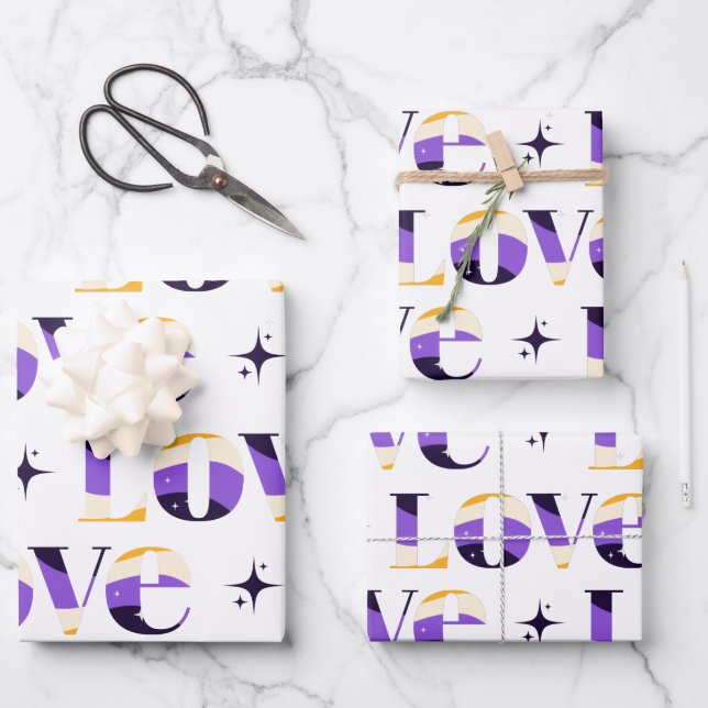 Liebe Typografie Sparkle Muster Cool Geschenkpapier Set (Vorderseite)