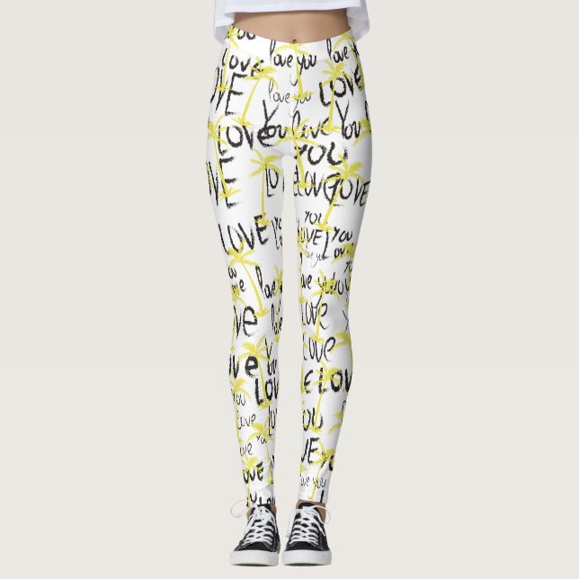Liebe Typografie Text Liebe You Palms Leggings (Vorderseite)