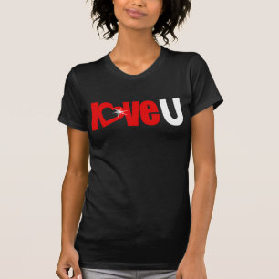 "Liebe U" glänzender weißer Herztext T-Shirt