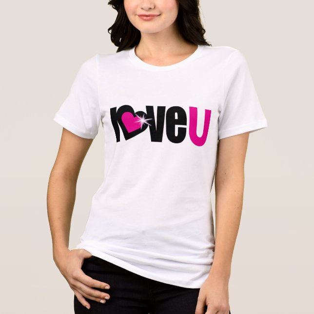 Liebe U, rosa und schwarz Tri-Blend Shirt (Vorderseite)