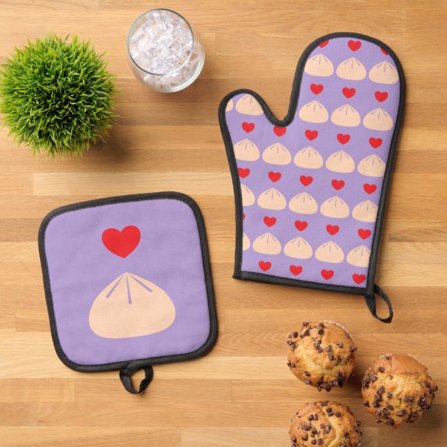 Liebe Ube Ofenhandschuh & Topflappen-Set (Oben Unten)
