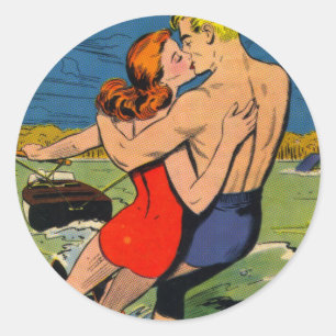 Liebe über Skis Runder Aufkleber