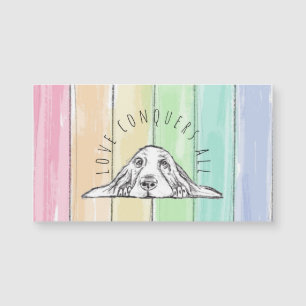 Liebe überwindet alles Hund Regenbogen Basset Houn Magnetkarte
