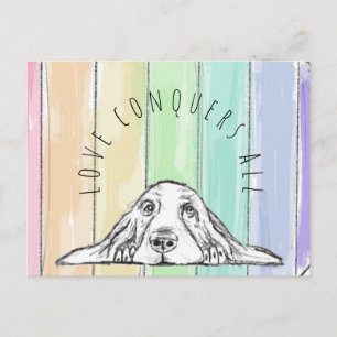Liebe überwindet alles Hund Regenbogen Basset Houn Postkarte
