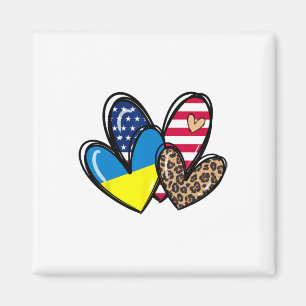 Liebe Ukraine USA Amerikanische Flagge Herz Leopar Magnet