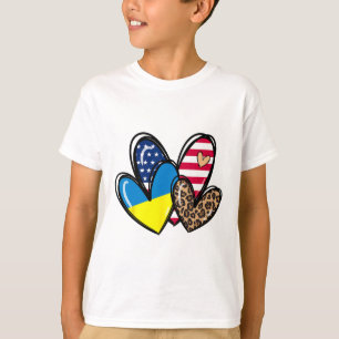 Liebe Ukraine USA Amerikanische Flagge Herz Leopar T-Shirt
