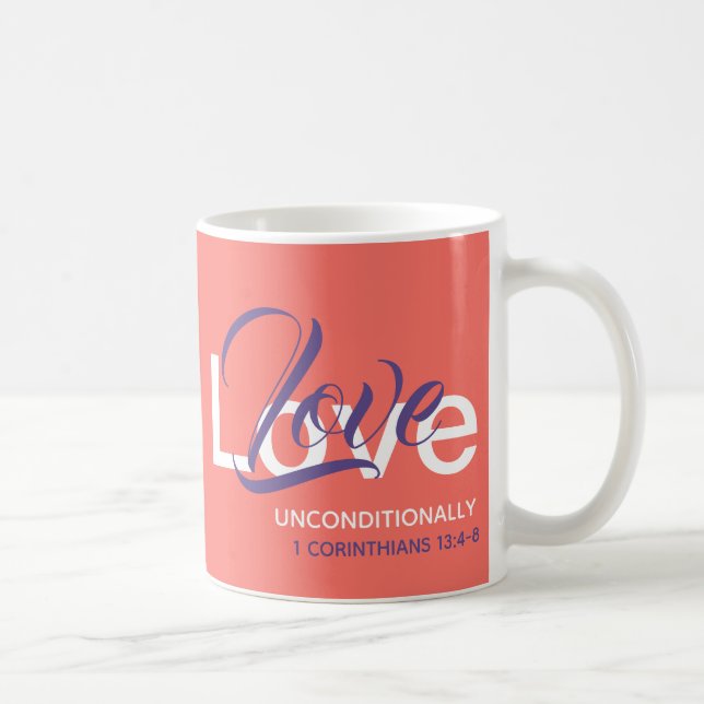 LIEBE UNBEDINGT Christliche Koralle Monogramm Kaffeetasse (Rechts)