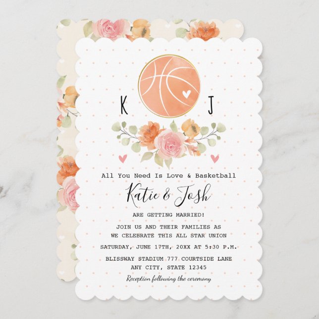 Liebe und Basketball Hochzeitseinladungen Einladung (Vorne/Hinten)