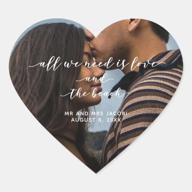 Liebe und Beach Foto Vielen Dank Herz-Aufkleber (Vorderseite)