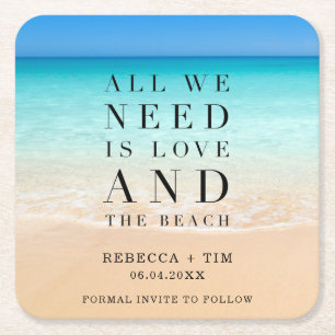 Liebe und Beach Wedding Save the Date Rechteckiger Pappuntersetzer