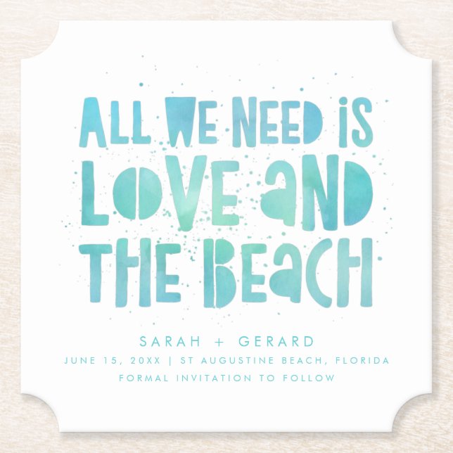 Liebe und Beach Wedding Save the Date Untersetzer (Vorderseite)