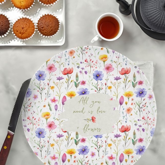 Liebe und Blume Farbenfrohe Wildblume des Landes Schneidebrett (Love and Flowers Glass Chopping Board from my Mother's Day Wildflower Collection)