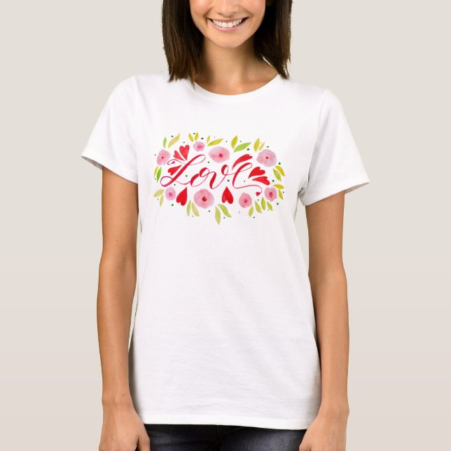 Liebe und Blume - rosa und rot T-Shirt (Vorderseite)