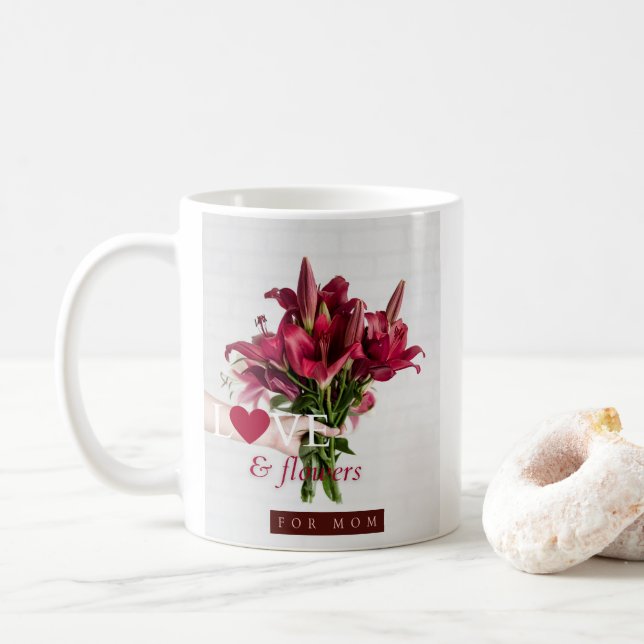 Liebe und Blume zur Mama Lila rosa Rose Kaffeetasse (Mit Donut)