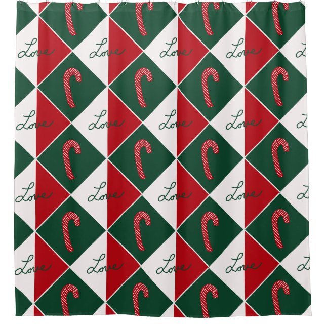 Liebe und Candy Canes Duschvorhang (Vorderseite)