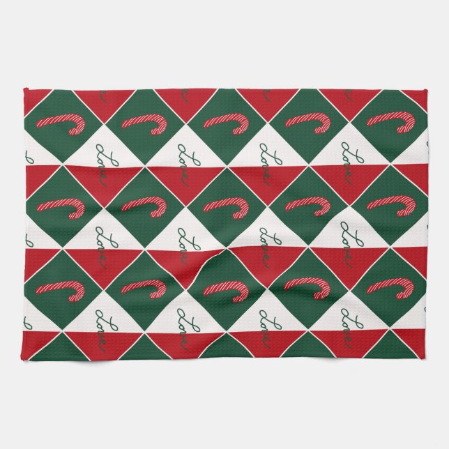 Liebe und Candy Canes Geschirrtuch (Horizontal)