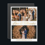 Liebe und dank 4 Fotos Collage Hochzeitsmagnet Magnetkarte<br><div class="desc">Liebe und dank 4 Fotos Collage Gold Skript Hochzeitsmagnet</div>