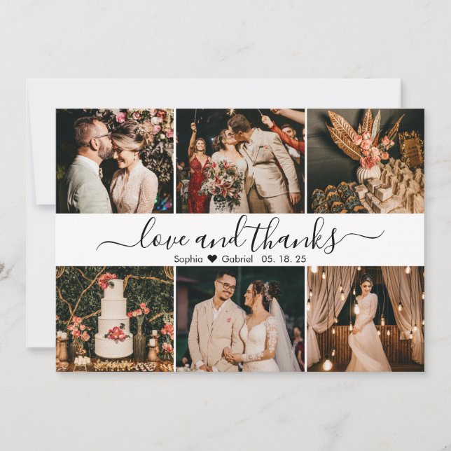 Liebe und Dank 6 Foto Collage Wedding Dankeskarte (Vorderseite)