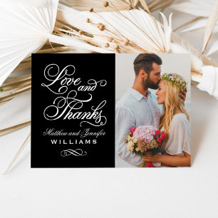 Liebe und Dank an Black and White Wedding Foto Dankeskarte