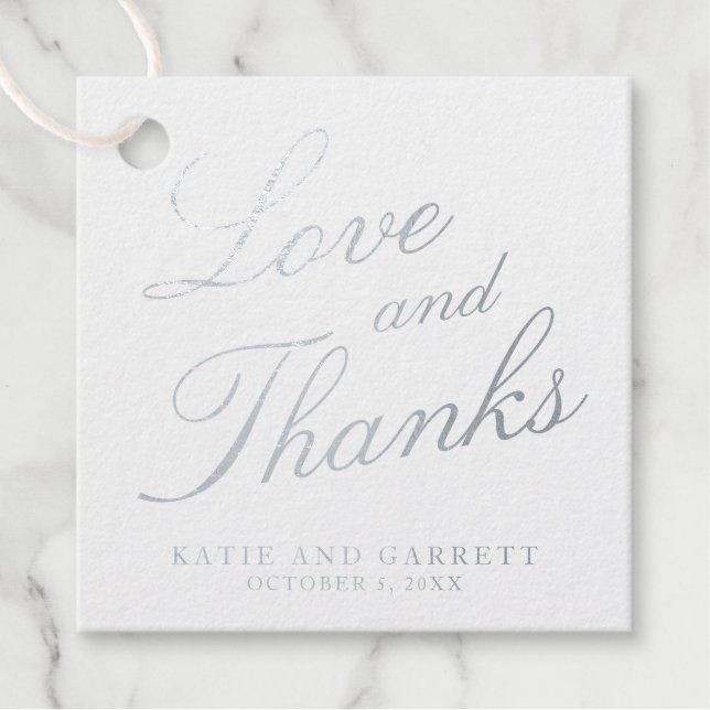 Liebe und Dank an Elegant Wedding Silver Geschenkanhänger (Vorderseite)