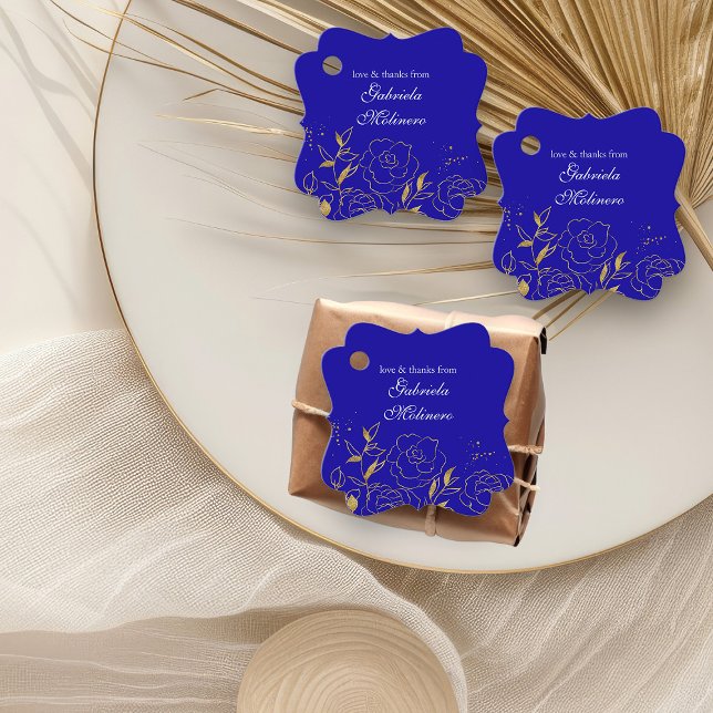 Liebe und Dank an Royal Blue und Gold Floral Geschenkanhänger (Favor Tags from my Elegant Gold Flowers Quinceanera Collection)