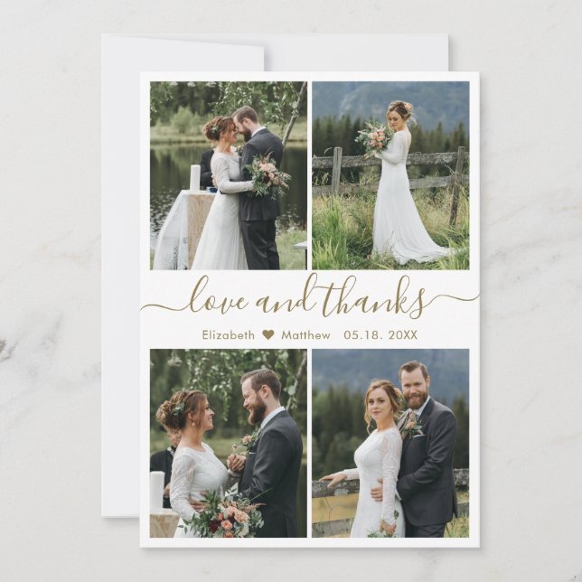 Liebe und Dank an Script Foto Collage Wedding Viel Dankeskarte (Vorderseite)