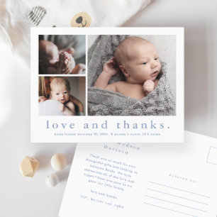 Liebe und Dank Baby-Foto-Geburtsanzeige Postkarte