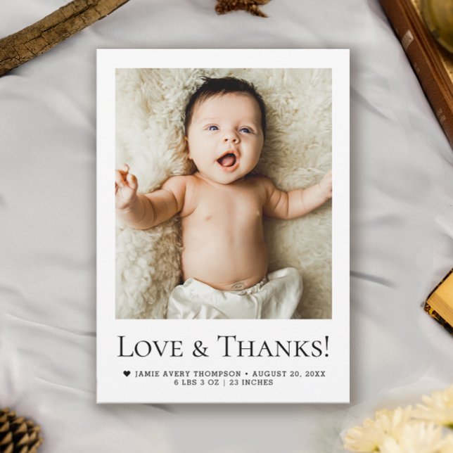 Liebe und Dank Baby Foto Geburtserklärung Ankündigung (Love and thanks photo birth announcement thank you cards.)